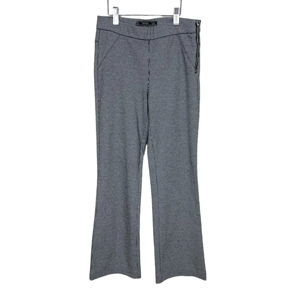 Zara Trafaluc Black White Houndstooth Pull On Ponte Knit Ankle Flare Pants S